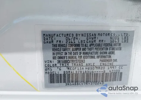 2024 Nissan Sentra Sv Xtronic Cvt z USA, uszkodzony, nr VIN 3N1AB8CV7RY370243